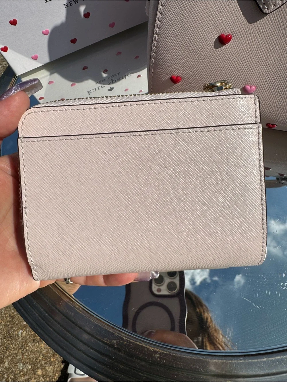 kate spade Madison pale pink satchel & wallet with red and light pink hearts